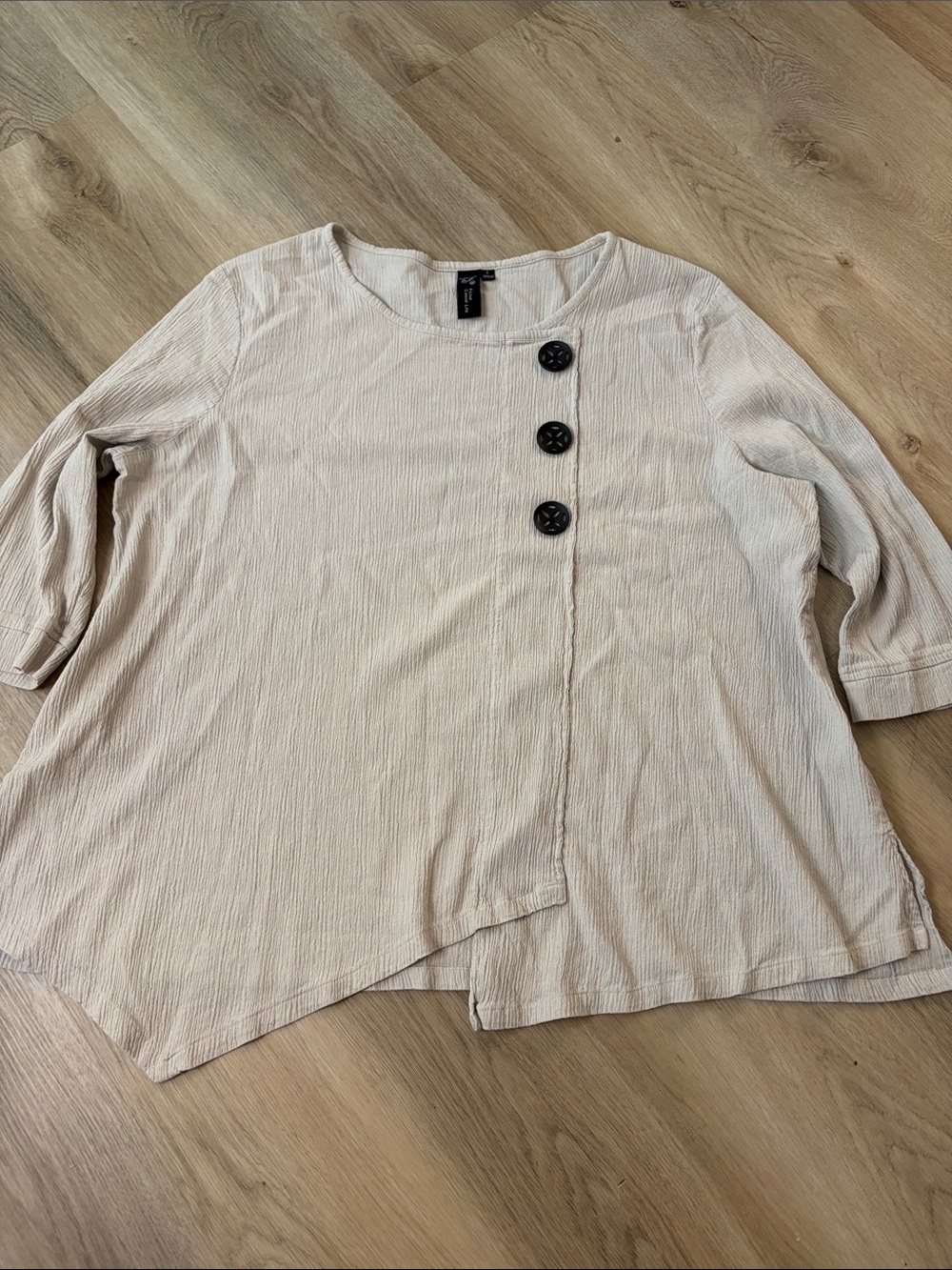 Focus Casual Life Asymmetrical Button Gauze Tunic Top Beige Large lagenlook